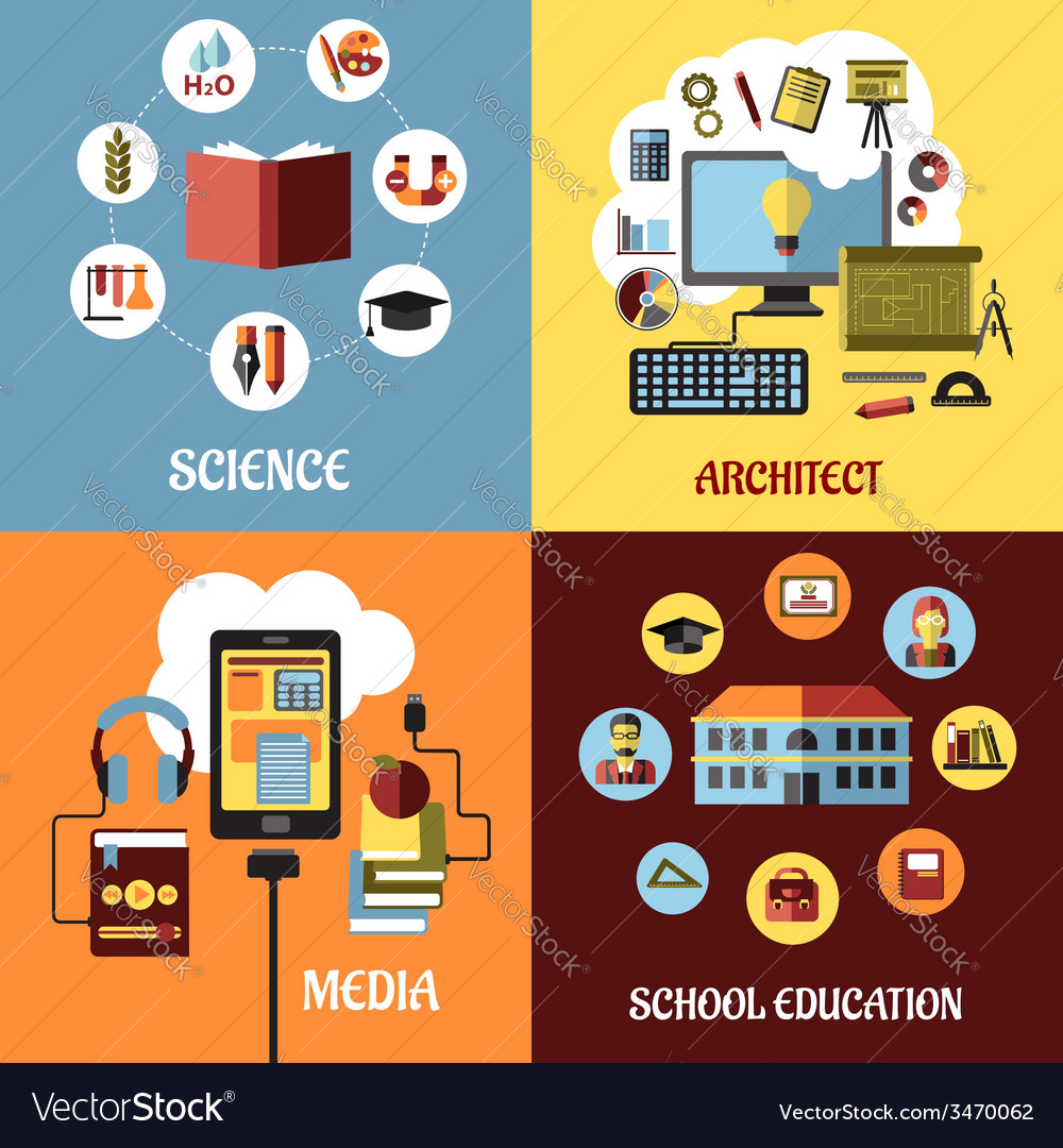 Educational Concept Designs In Flat Style Vector Image