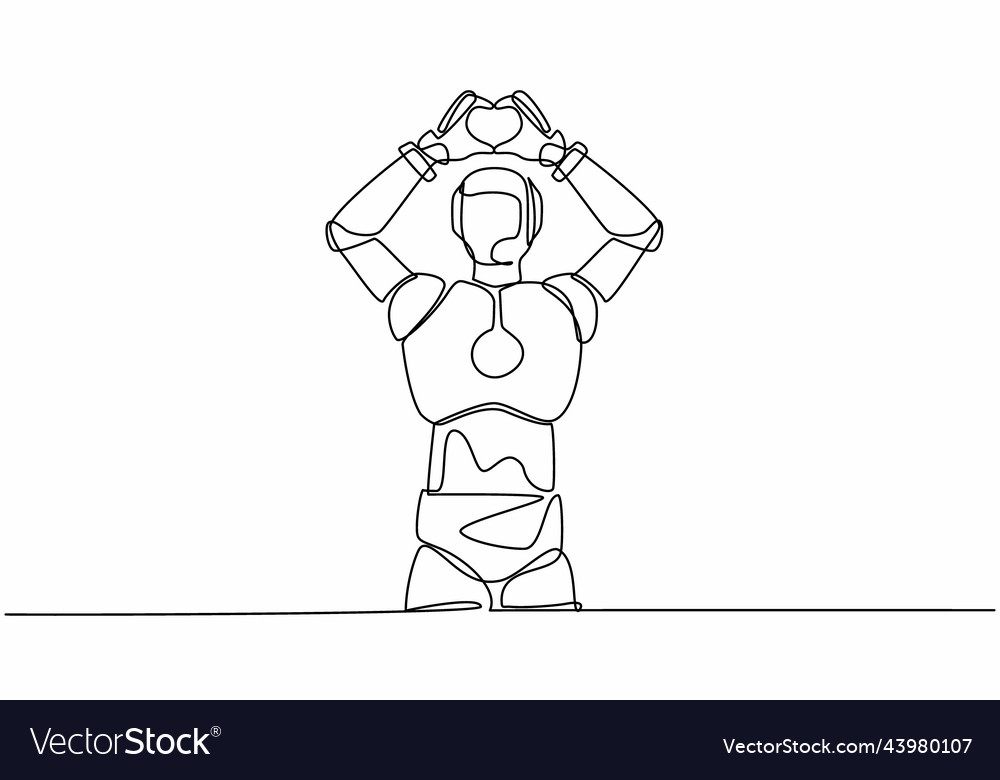 Single One Line Drawing Robot Standing Royalty Free Vector