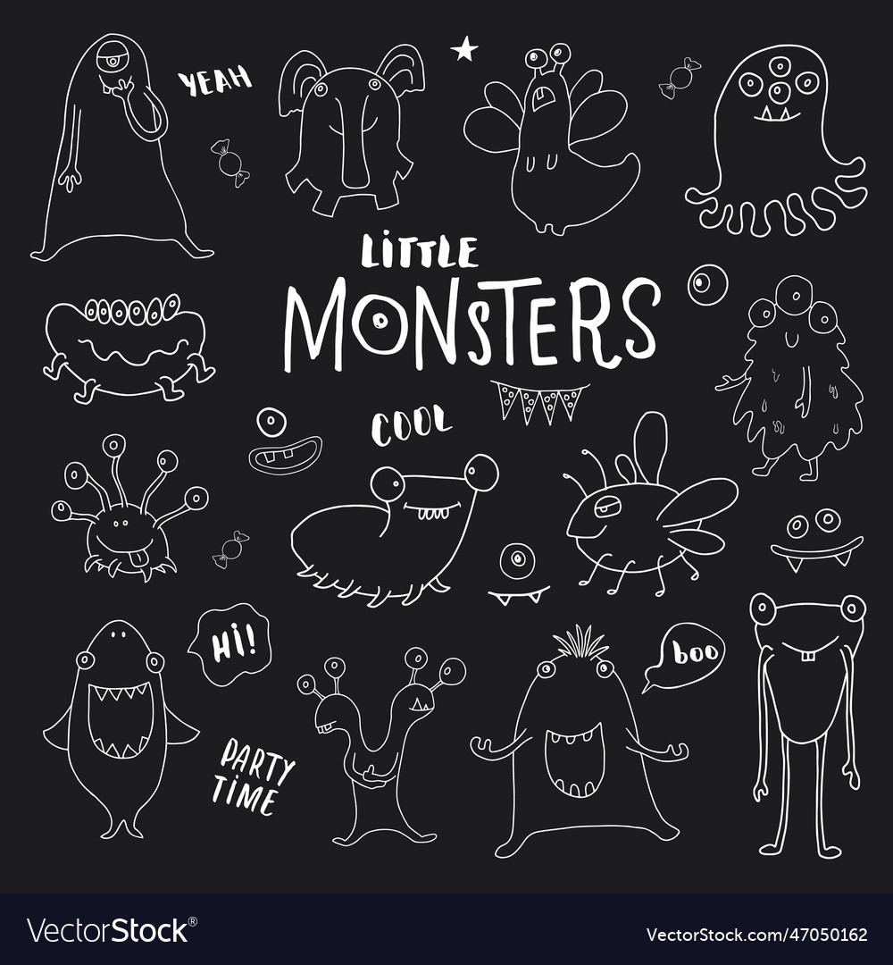 Cute Monsters Set Cartoon Monsters Collection Vector Image