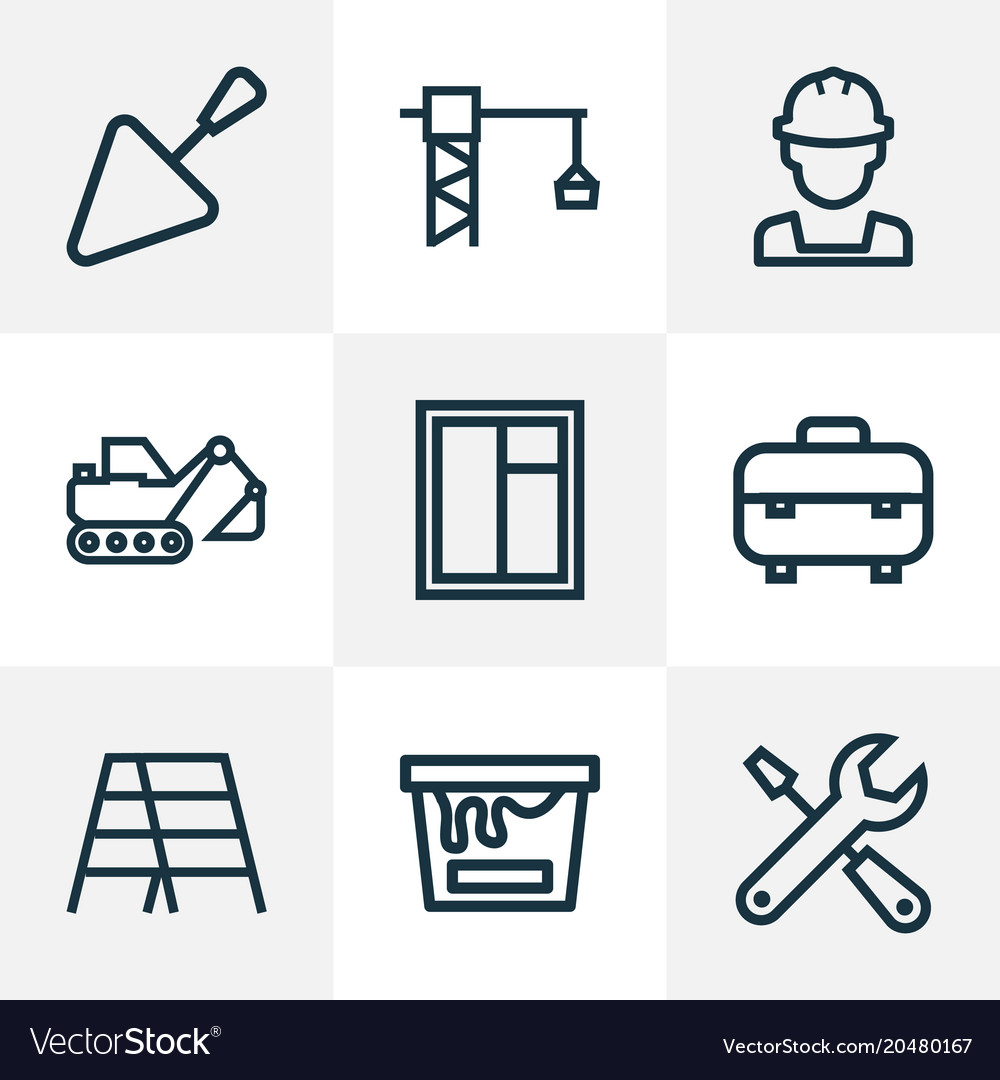 Architecture Icons Line Style Set With Engineer Vector Image