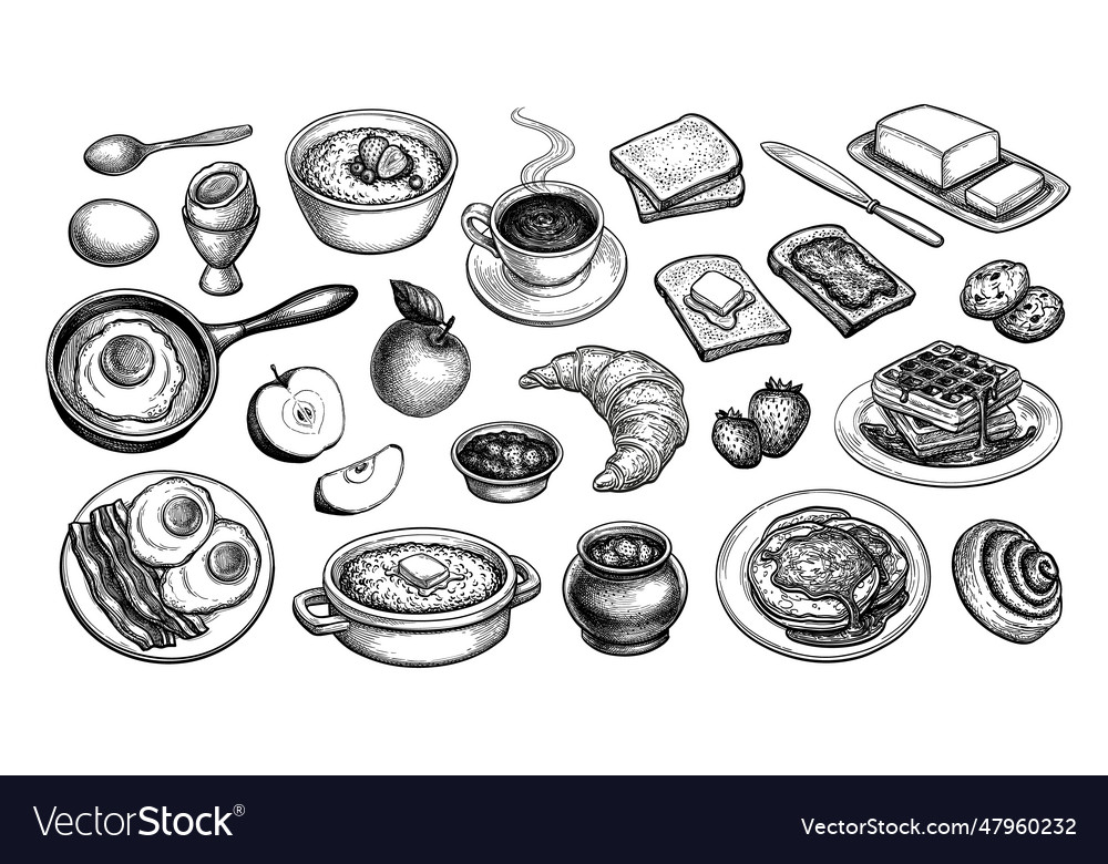 Breakfast Sketches Set Royalty Free Vector Image