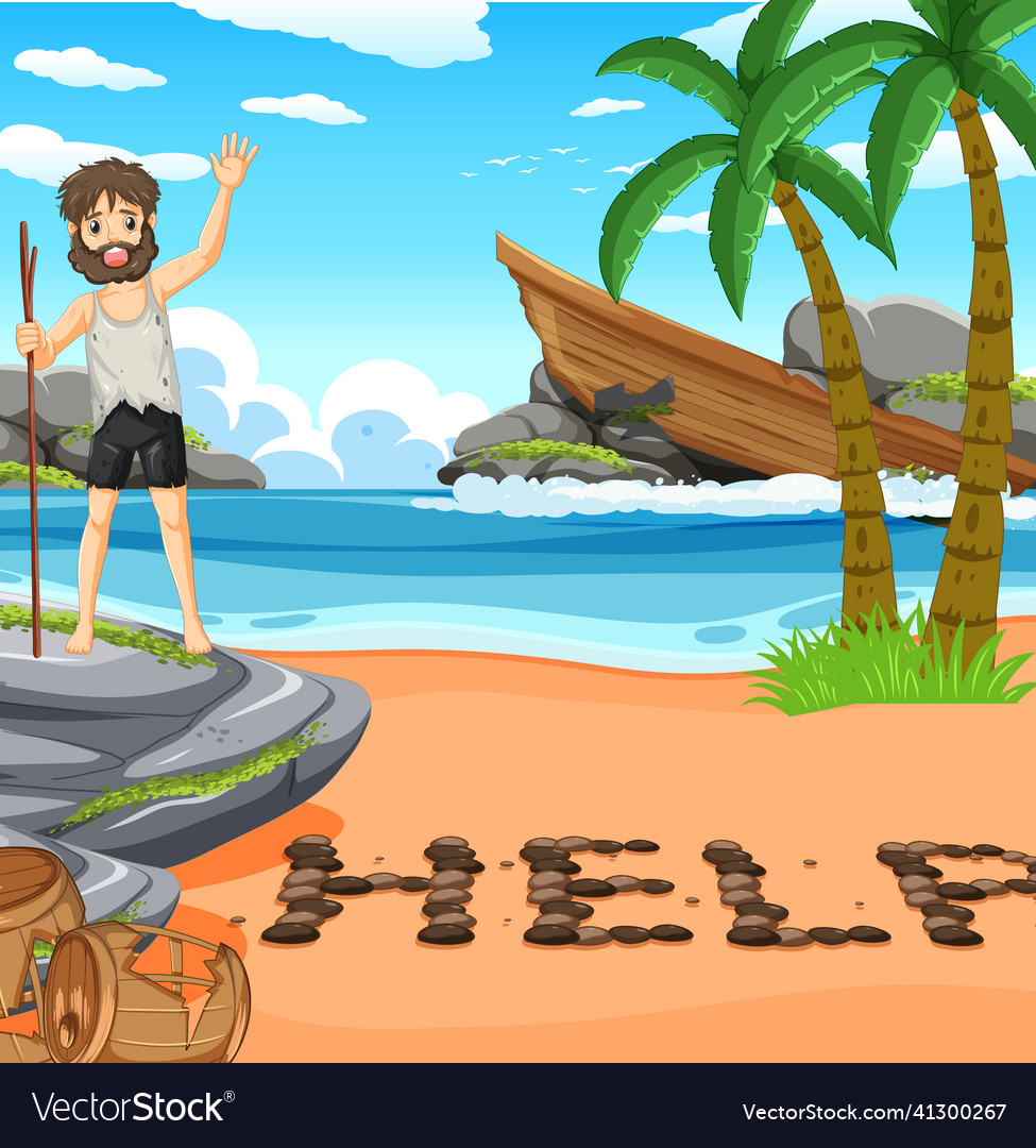 A Man On Deserted Island Isolated Royalty Free Vector Image