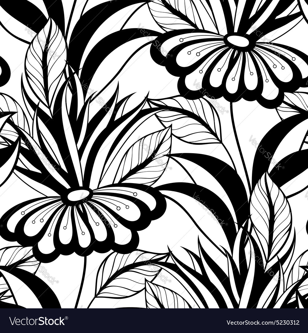 Seamless Monochrome Floral Pattern Royalty Free Vector Image