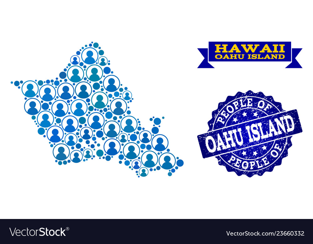 People Composition Of Mosaic Map Of Oahu Island Vector Image