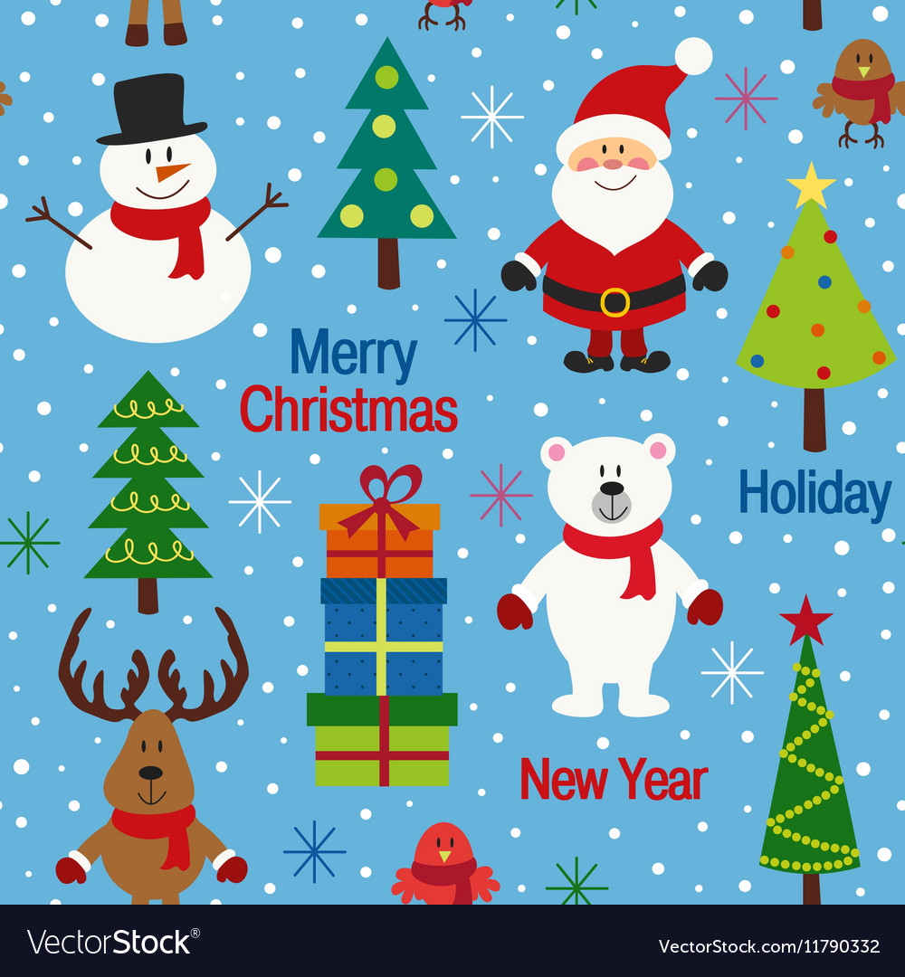 Seamless Pattern Blue With Christmas Trees Vector Image