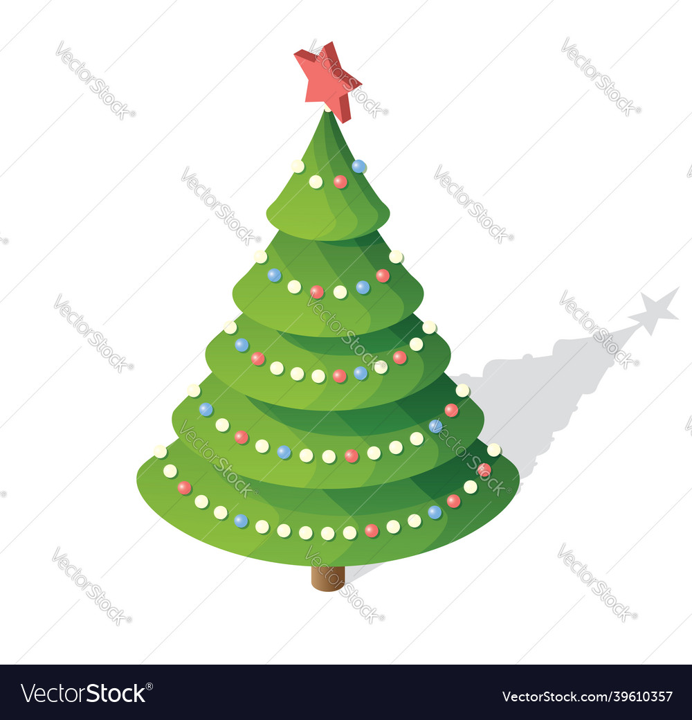 Isometric Christmas Tree With Red Star 3d Icon Vector Image