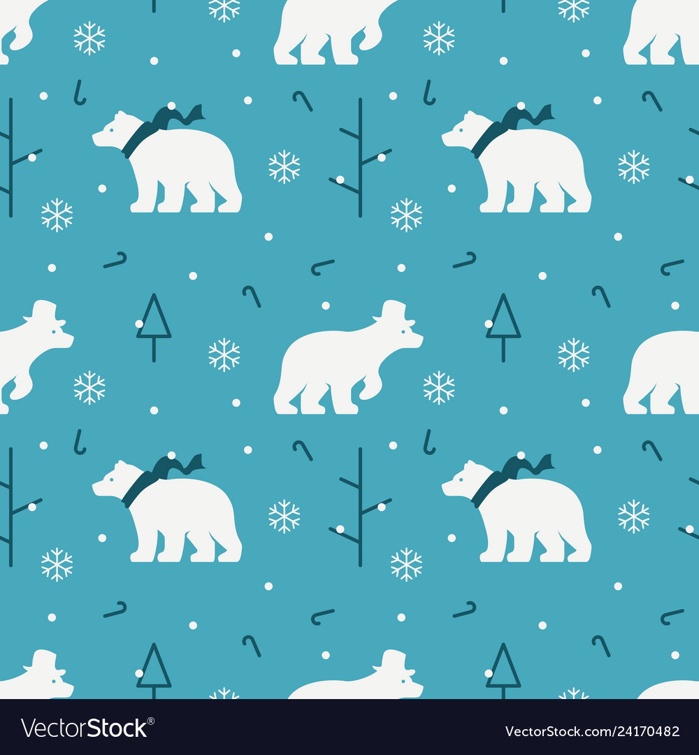 White Polar Bear Using Hat And Scarf With Winter Vector Image