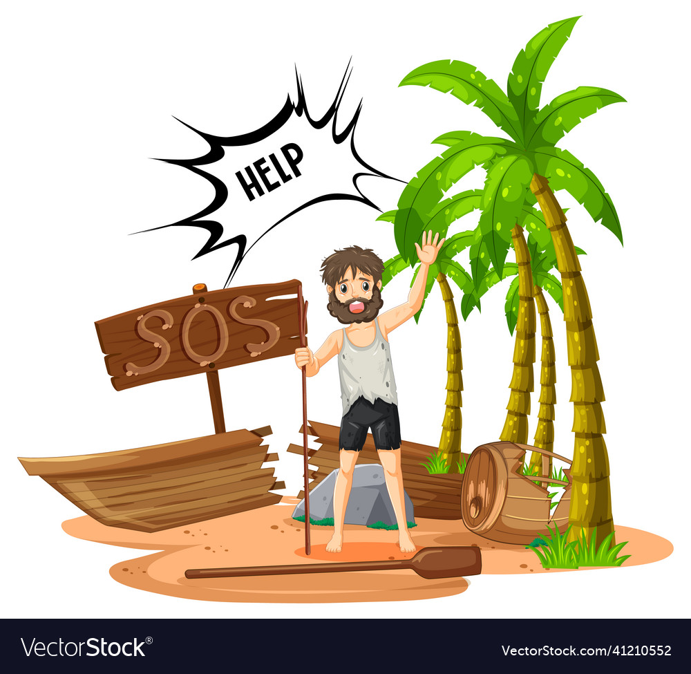 A Man On Deserted Island Isolated Royalty Free Vector Image