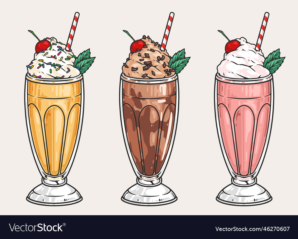 Milkshake Cocktails Set Labels Colorful Royalty Free Vector