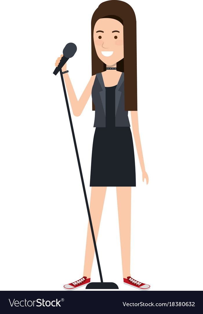 Woman Singing With Microphone Royalty Free Vector Image