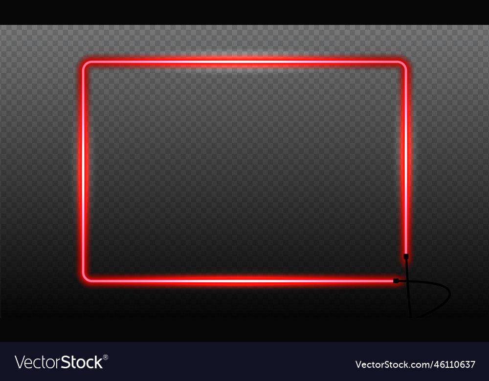 Neon Red Squared Clean Frame On Transparent Vector Image