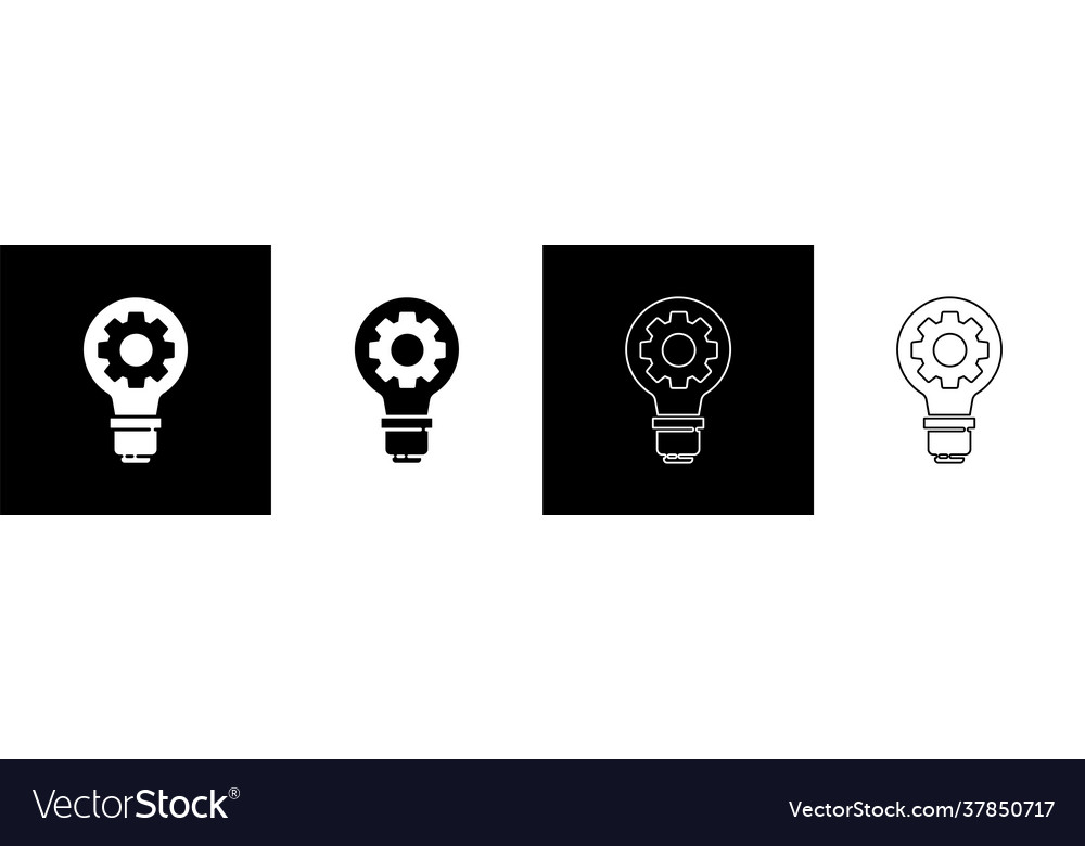 Set Light Bulb And Gear Icon Isolated On Black Vector Image