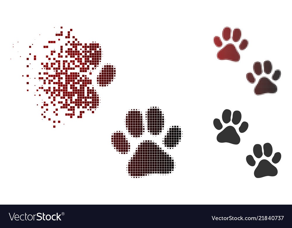 Fractured Dotted Halftone Paw Footprints Icon Vector Image