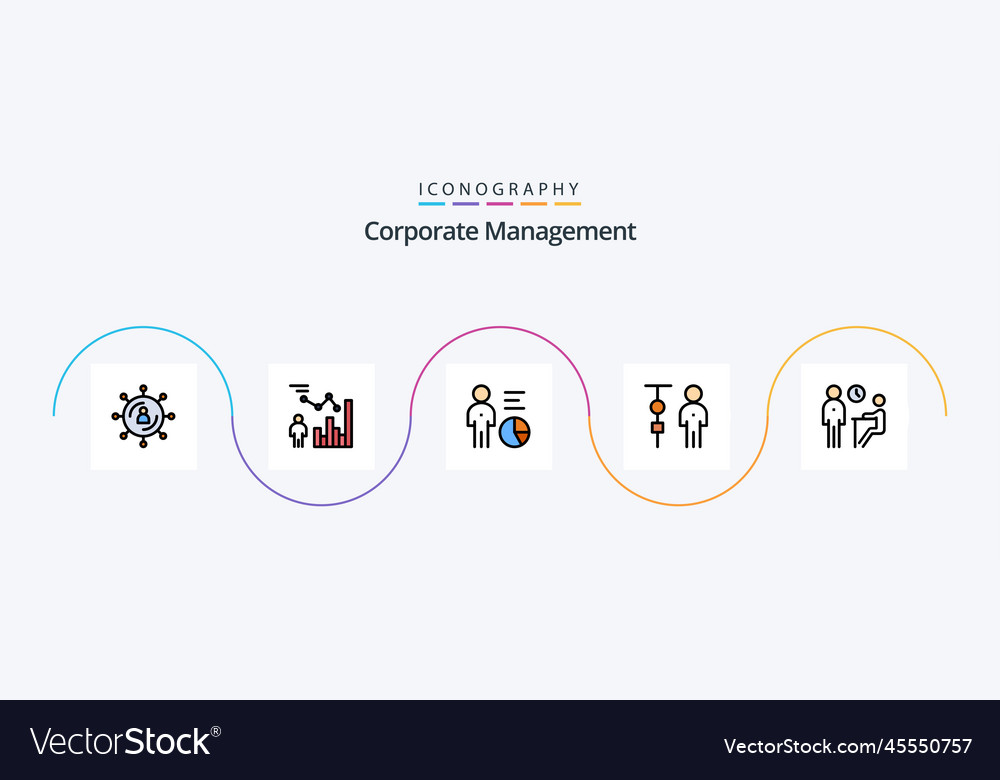 Corporate Management Line Filled Flat 5 Icon Pack Vector Image