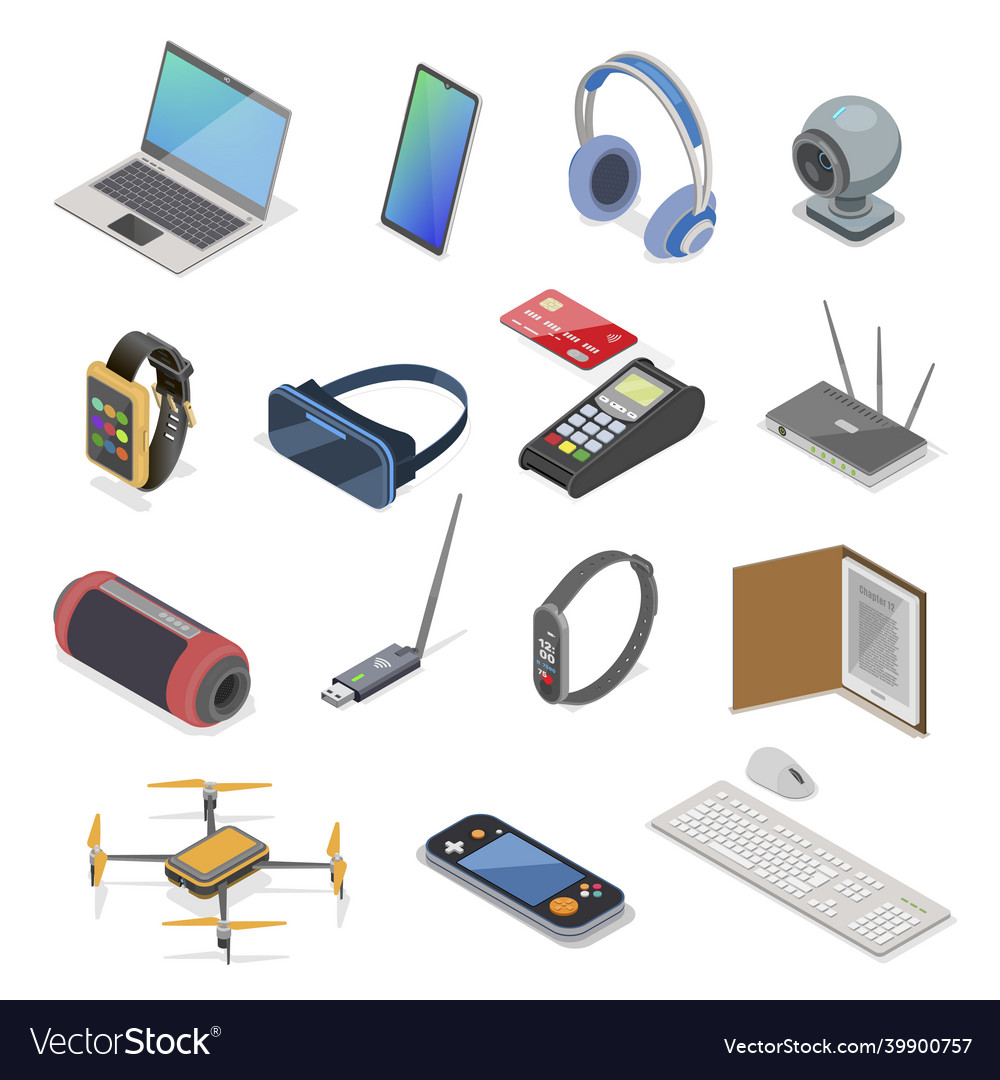 Modern Electronic Gadget Isometric Set Royalty Free Vector