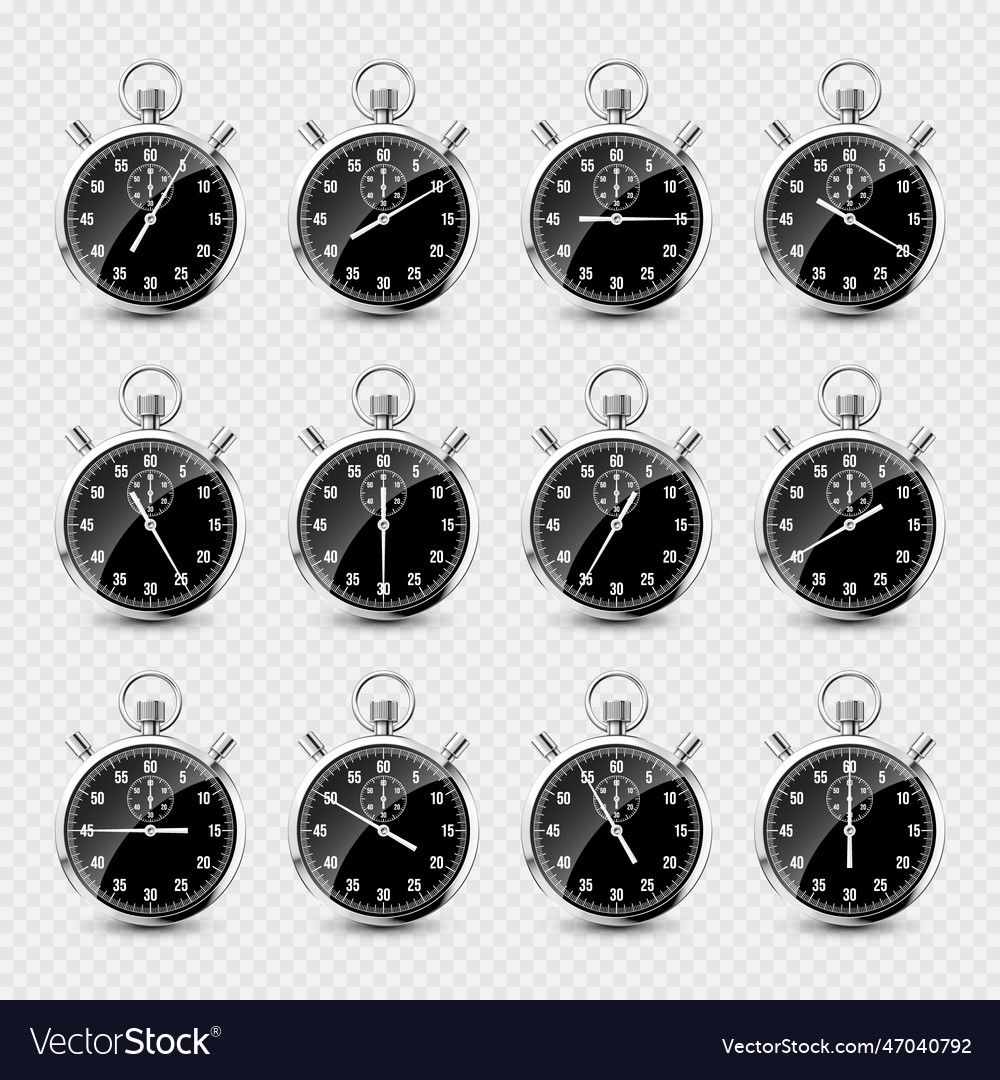 Realistic Classic Stopwatch Shiny Metal Royalty Free Vector