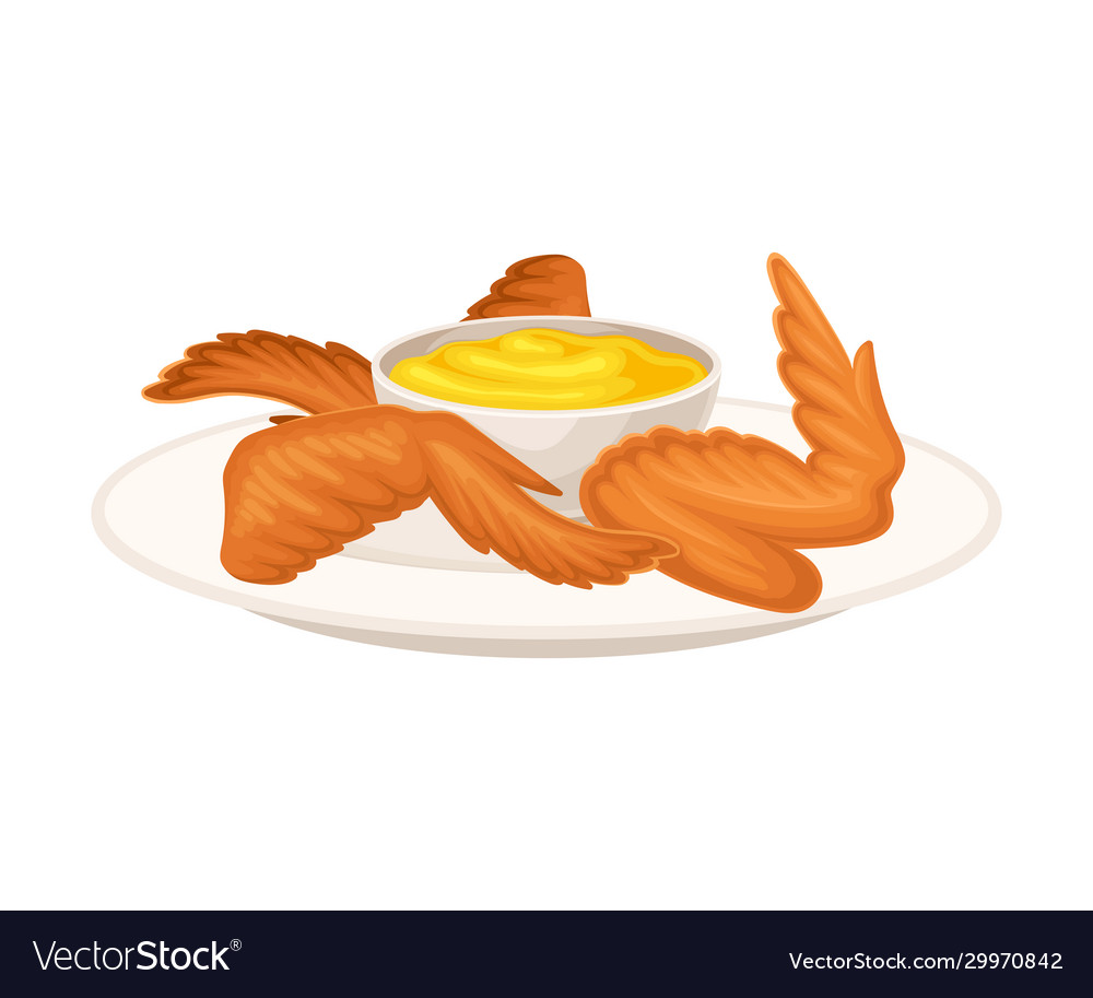 Crunchy Deep Fried Chicken Wings On Plate Vector Image