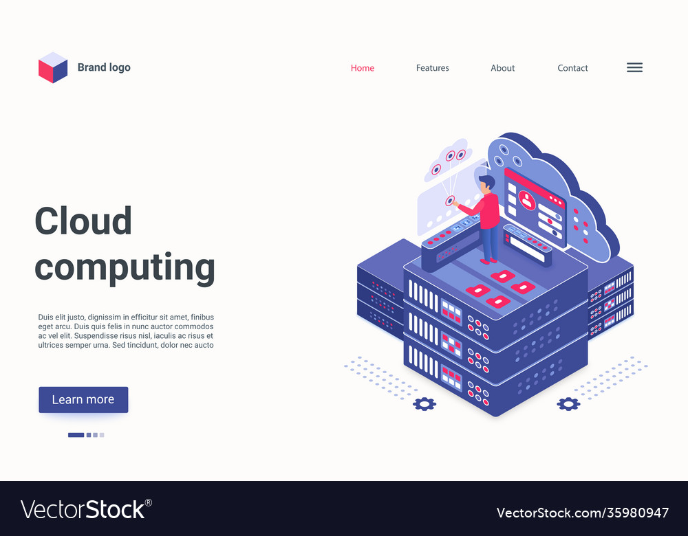 Cloud Computing Technology Isometric Landing Page Vector Image