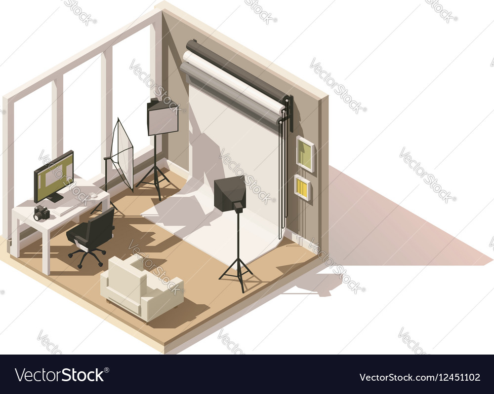 Isometric Low Poly Photo Studio Room Icon Vector Image