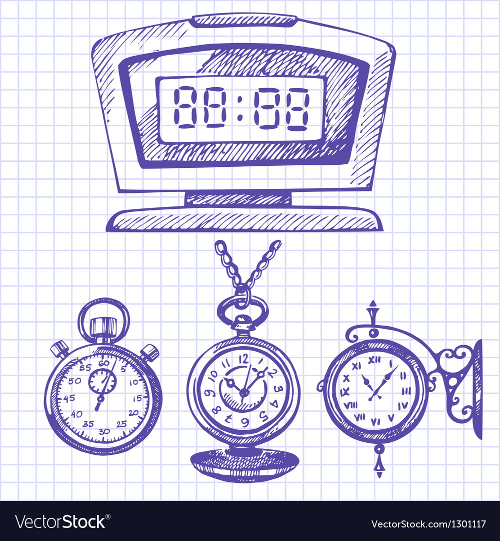 Hand Drawn Set Of Clocks And Watches Royalty Free Vector