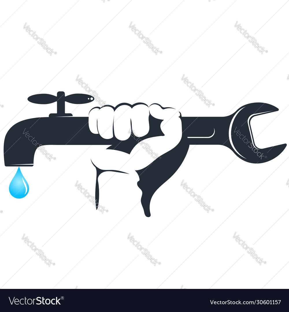 Faucet And Wrench In Hand Repair Plumbing Vector Image