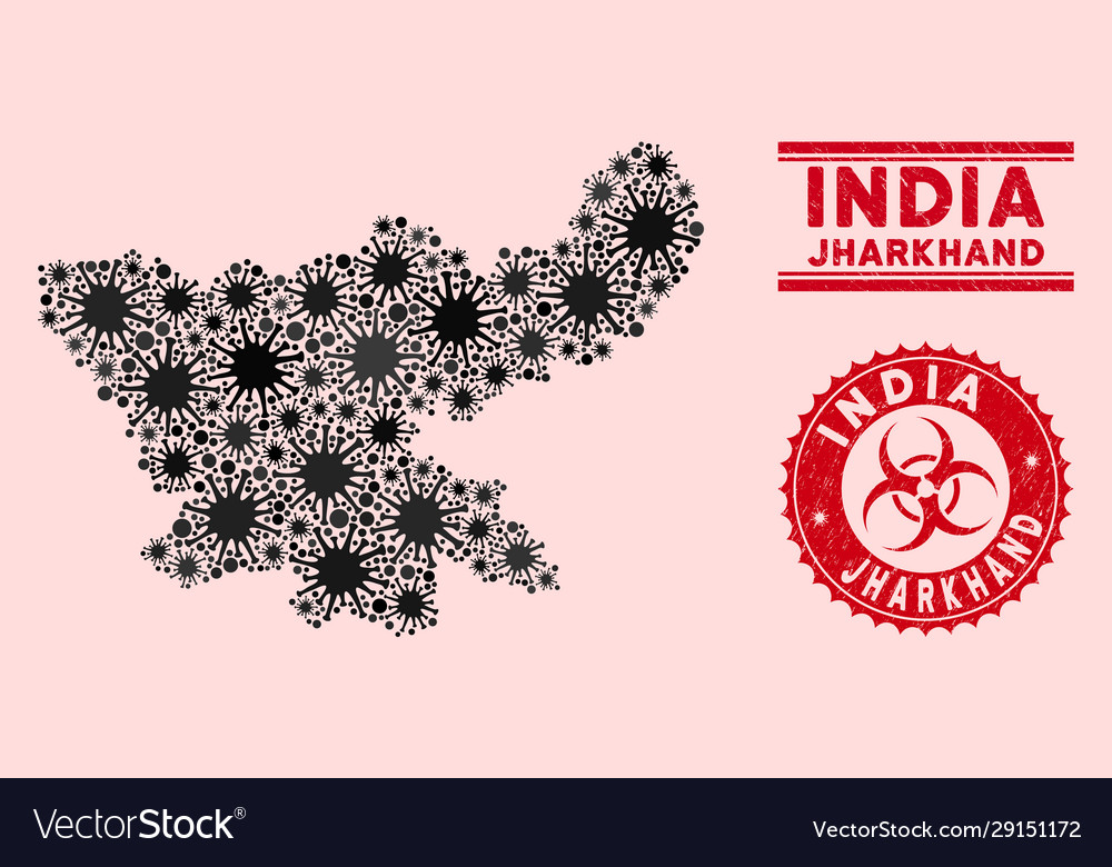 Coronavirus Mosaic Jharkhand State Map Royalty Free Vector