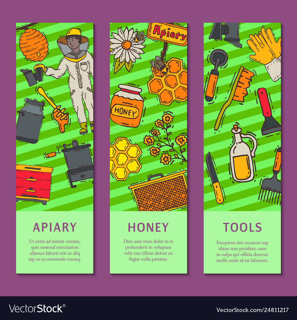 Beekeeping Set Banners Apiary And Beekeeper Vector Image