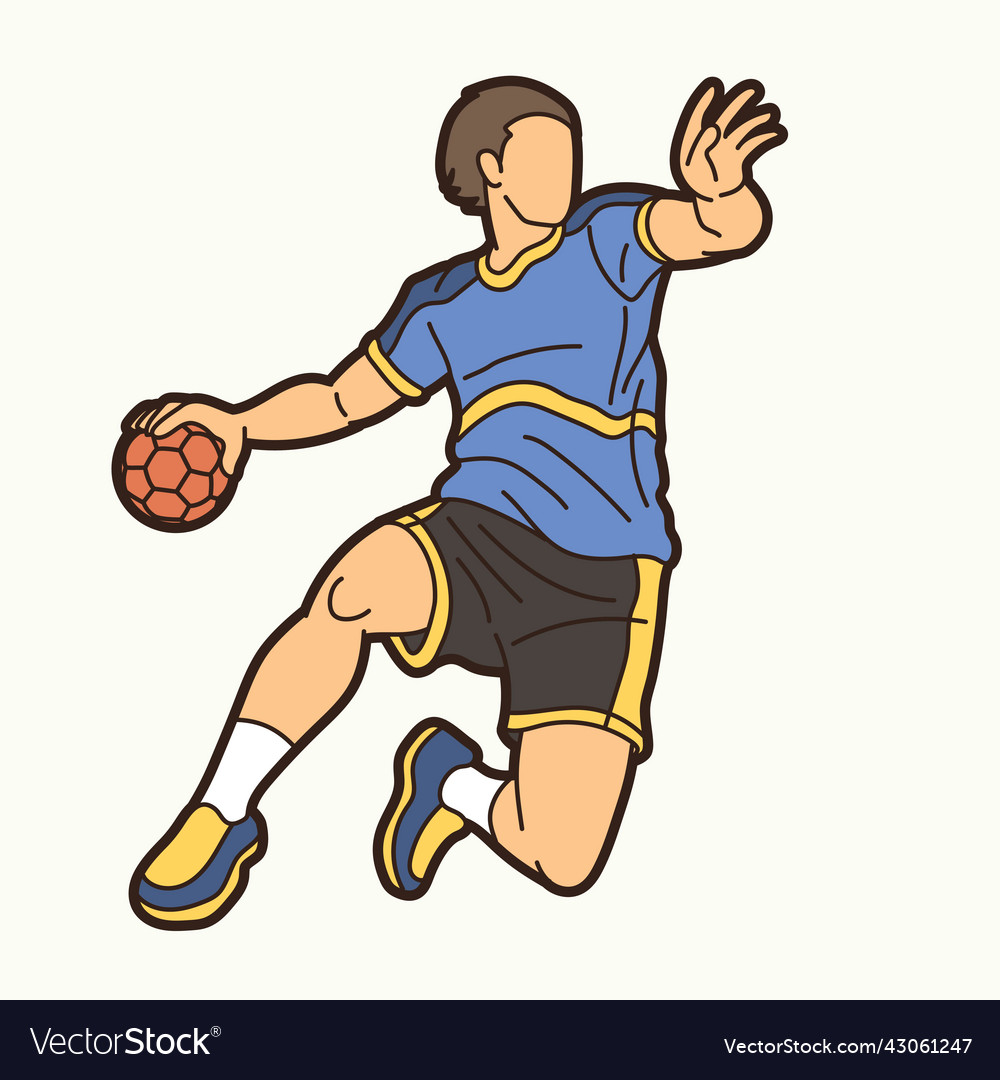 Handball Sport Male Player Action Cartoon Graphic Vector Image