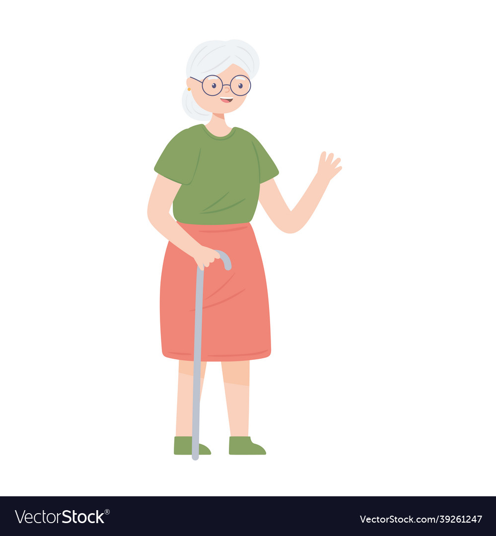 Old Woman With Cane Royalty Free Vector Image VectorStock