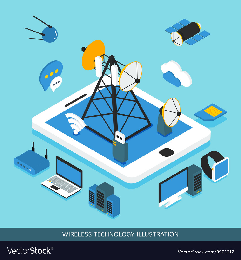 Wireless Technology Isometric Design Royalty Free Vector