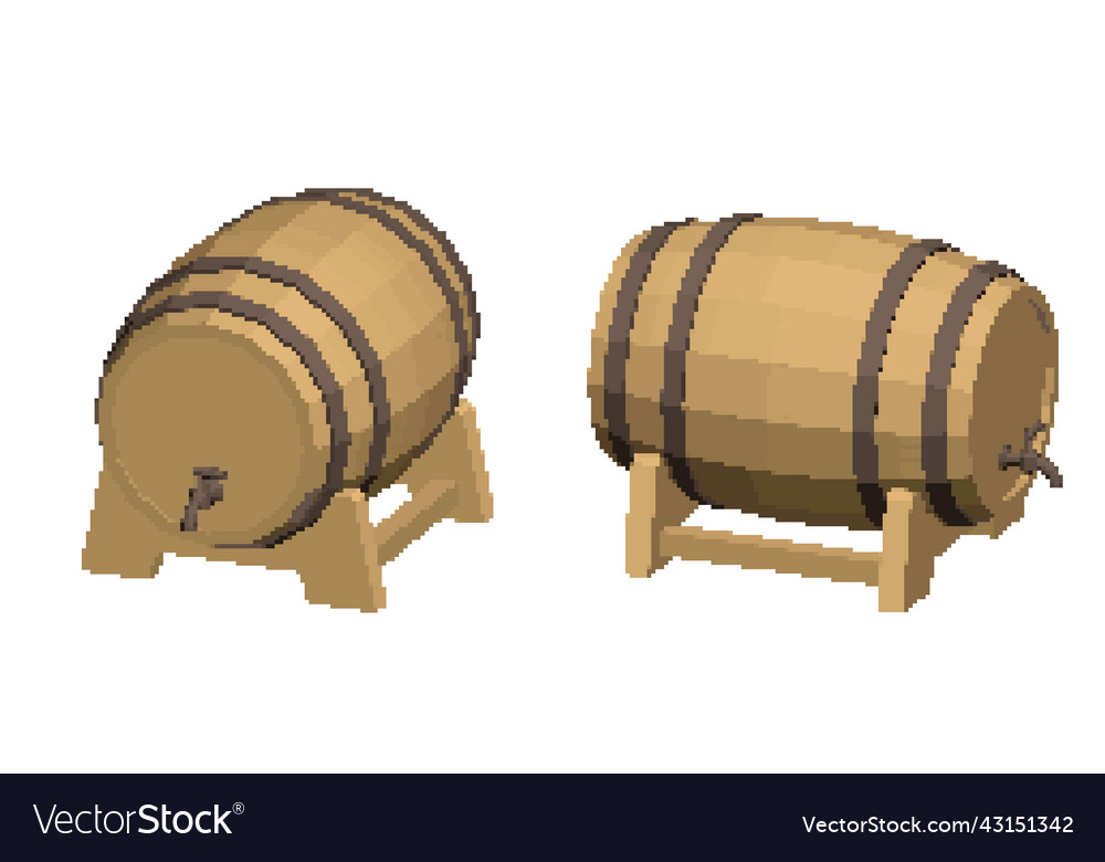 Pixelated Wooden Barrel With Tap Pixel Art 3d Vector Image