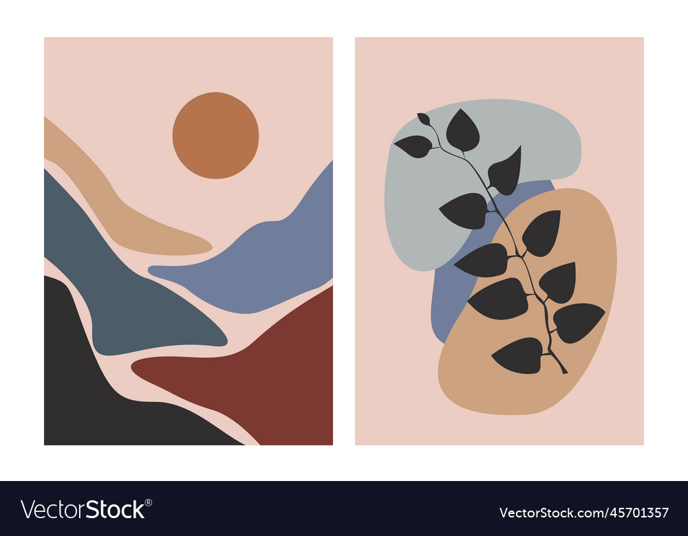 Set Of Trendy Minimalist Landscape Boho Poster Vector Image