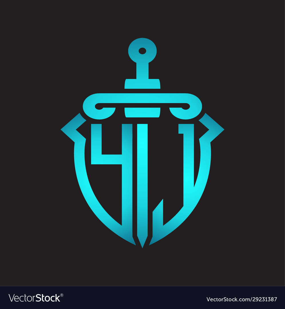 Yj Logo Monogram With Sword And Shield Royalty Free Vector