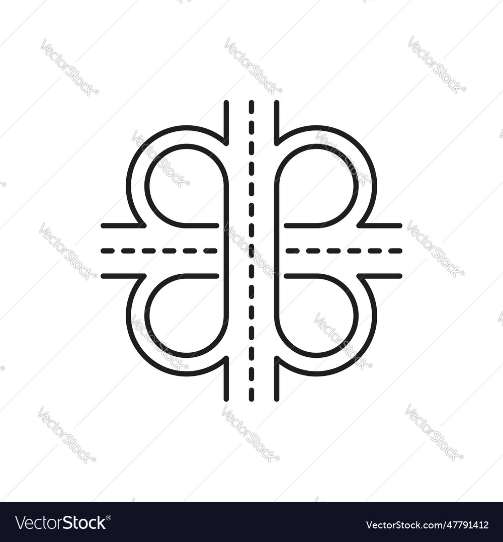 Highway Road Line Icon Of Crossroad Interchange Vector Image