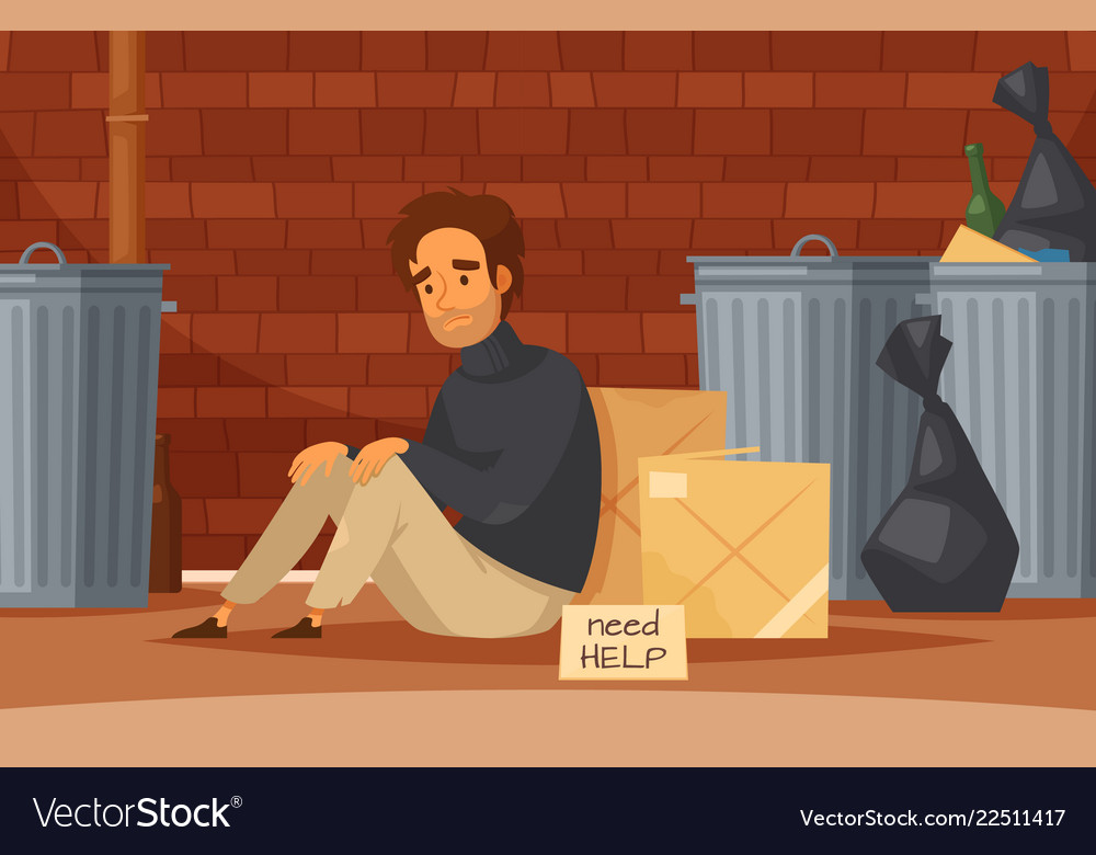 Homeless People Cartoon Composition Royalty Free Vector