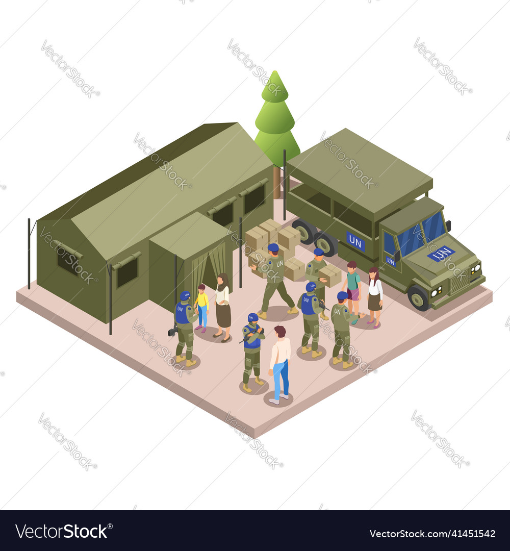 Un Peacekeepers Isometric Composition Royalty Free Vector