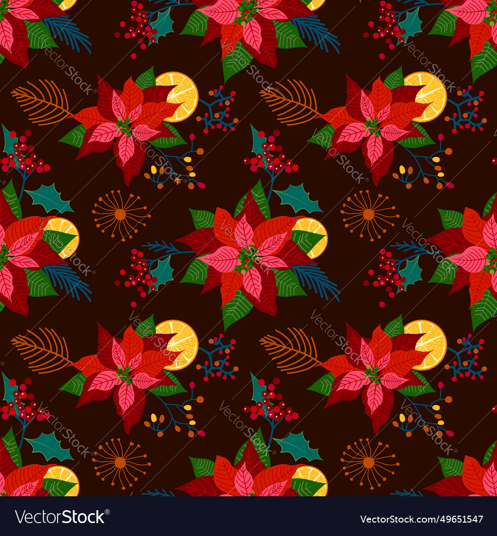 Christmas Floral Pattern Red Poinsettia Flower Vector Image