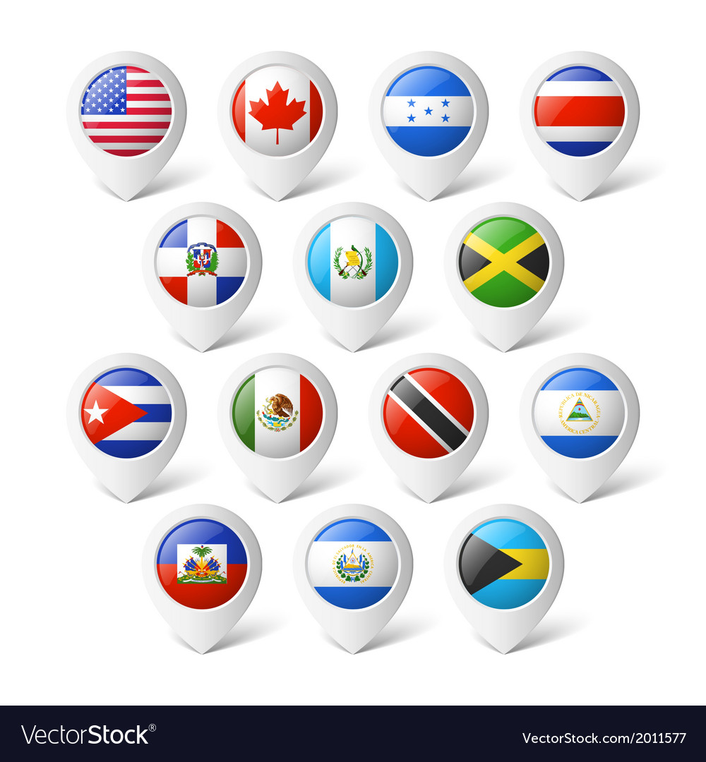 Map Pointers With Flags North America Royalty Free Vector