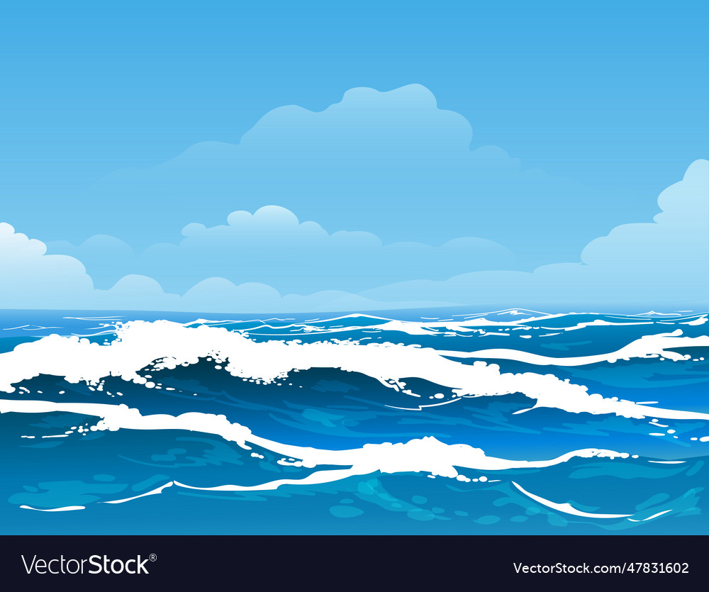 Sea Surface Cartoon Seascape With Waves Sky And Vector Image