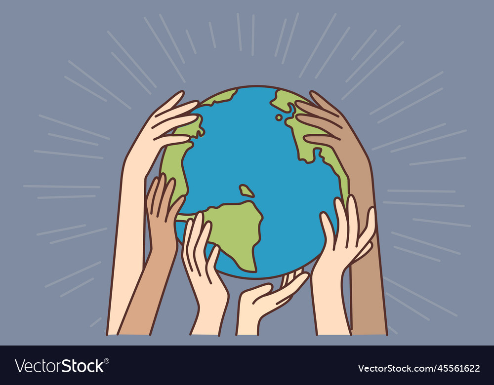 Hands Of Diverse People Touching Planet Earth Vector Image