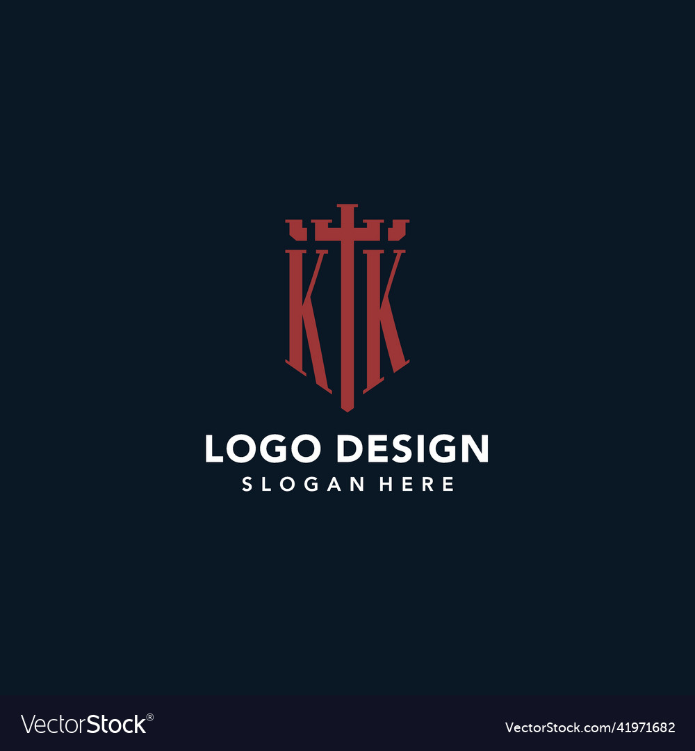 Kk Initial Monogram Logos With Sword And Shield Vector Image