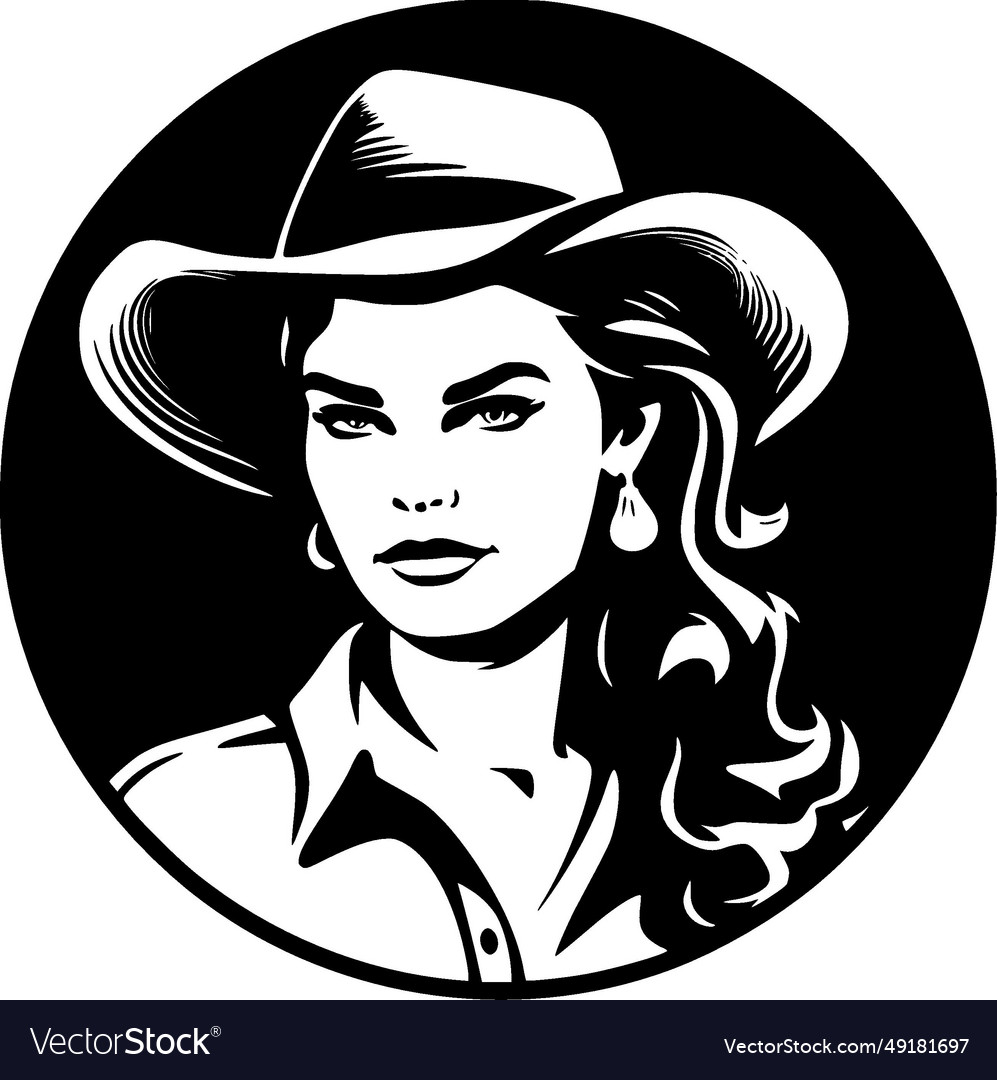 Cowgirl Black And White Isolated Icon Royalty Free Vector