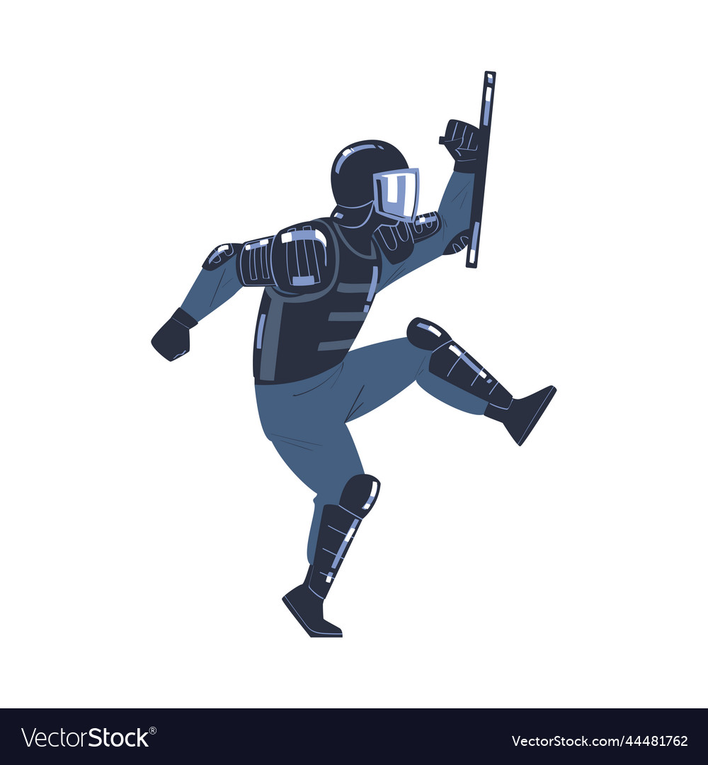 Riot Police Officer And Squad Member In Uniform Vector Image