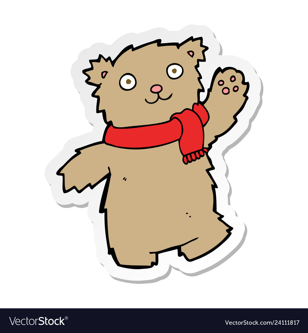 Sticker Of A Cartoon Teddy Bear Wearing Scarf Vector Image