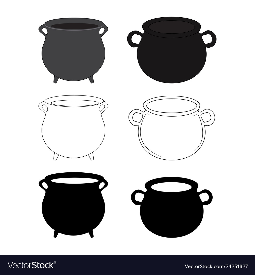 Empty Witch Cauldron Pot Set Cartoon Isolated Vector Image