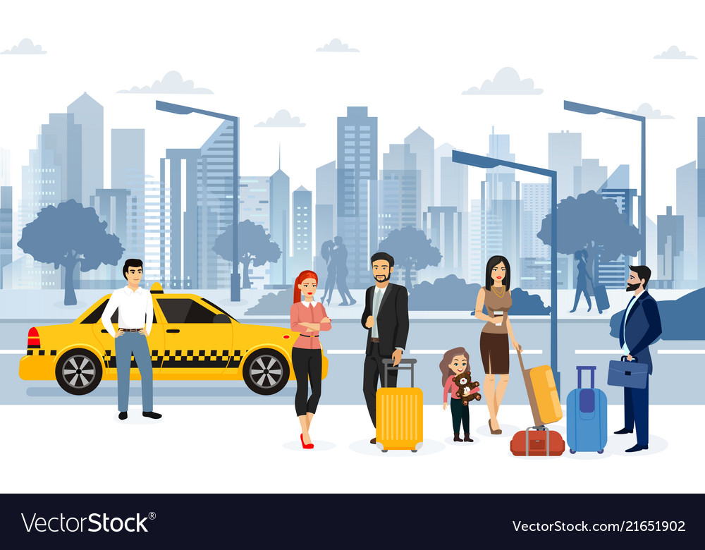 People Waiting Taxi Royalty Free Vector Image Vectorstock