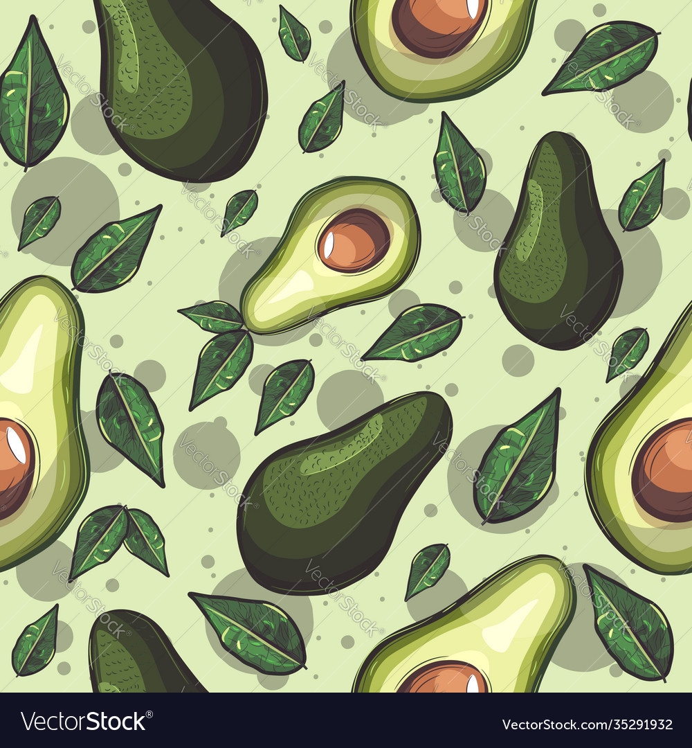 Green Seamless Pattern With Avocado Fruits Vector Image