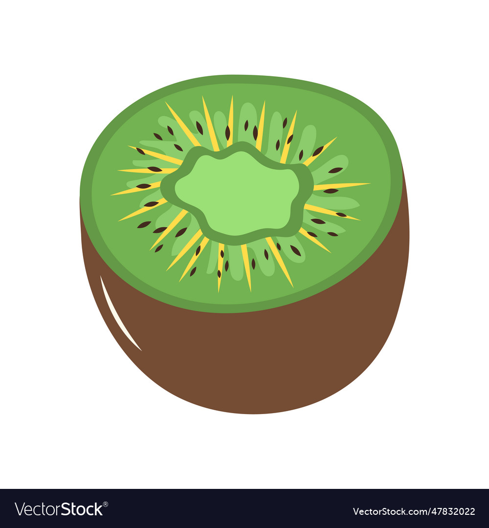 Fresh Half Kiwi Juicy Exotic Fruit Cartoon Flat Vector Image