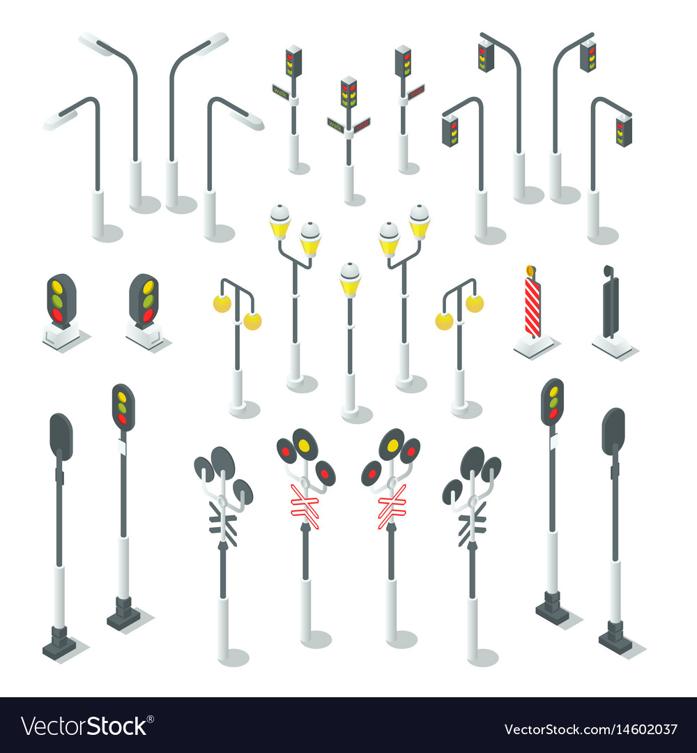 Isometric Traffic Light Street Lamps Urban Vector Image