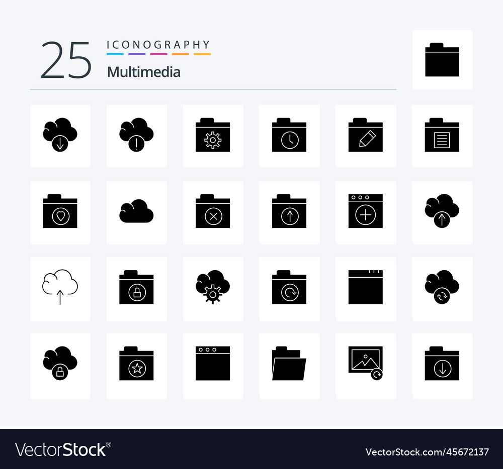 Multimedia Solid Glyph Icon Pack Including Vector Image